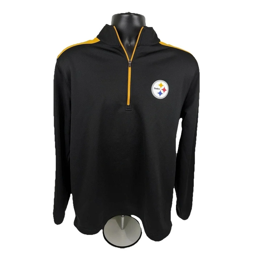 Pittsburgh Steelers NFL Team Apparel 1/4 Zip Pullover Men's Medium Black Logo